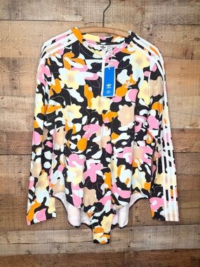 Adidas Women Bodysuit Abstract Long sleeve Plus Size 3XL MSRP $60 NWT Stretchy